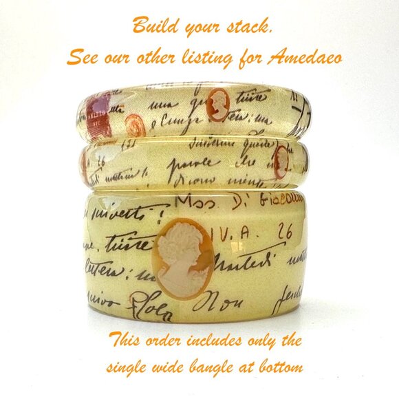 Amedeo NYC "Lettera D'Amore" Lucite Clear Cameo Wide Bangle — Size 8 —  EUC - Picture 4 of 5